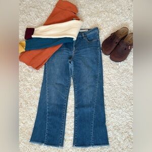Anthro Pilcro and the Letterpress High Rise Flare Cropped Raw Hem Jeans Sz. 29